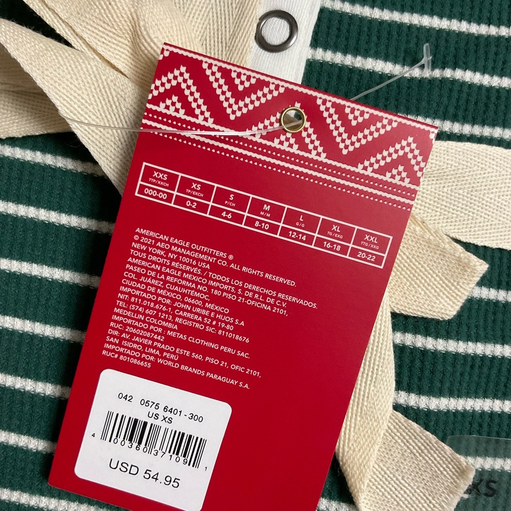American Eagle Outfitters Green and White Striped Waffle PJ Set Size XS - Picture 3 of 3